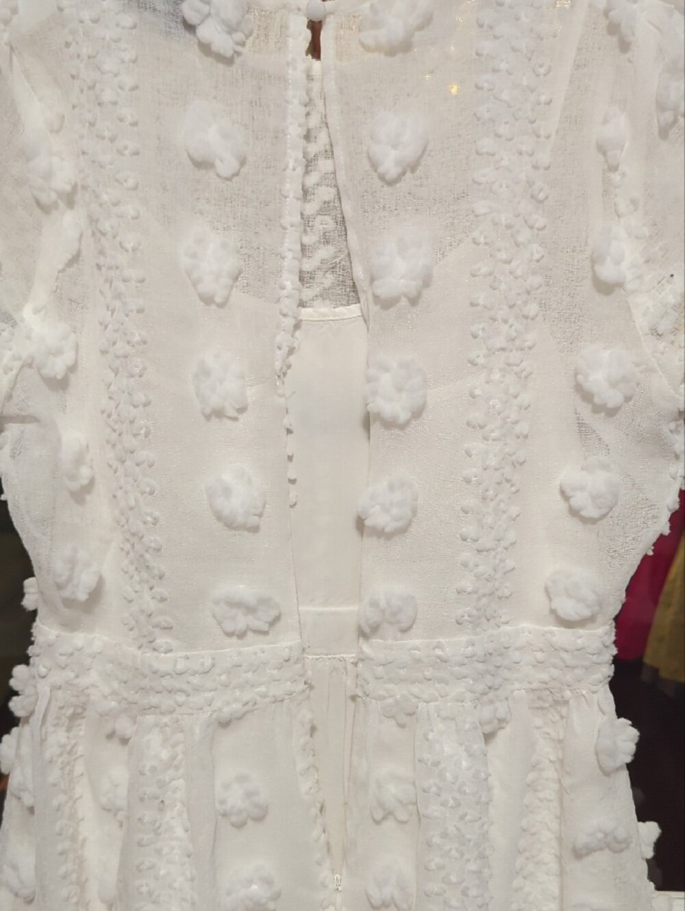 Anthropologie White Pom-Pom Lace Short-Sleeve Dress - Picture 10 of 11